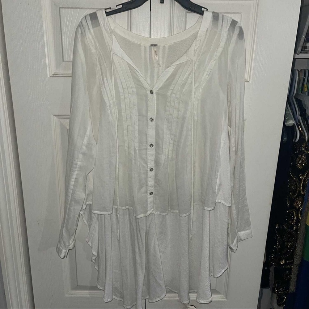 Free People White Flowy Button Up Blouse